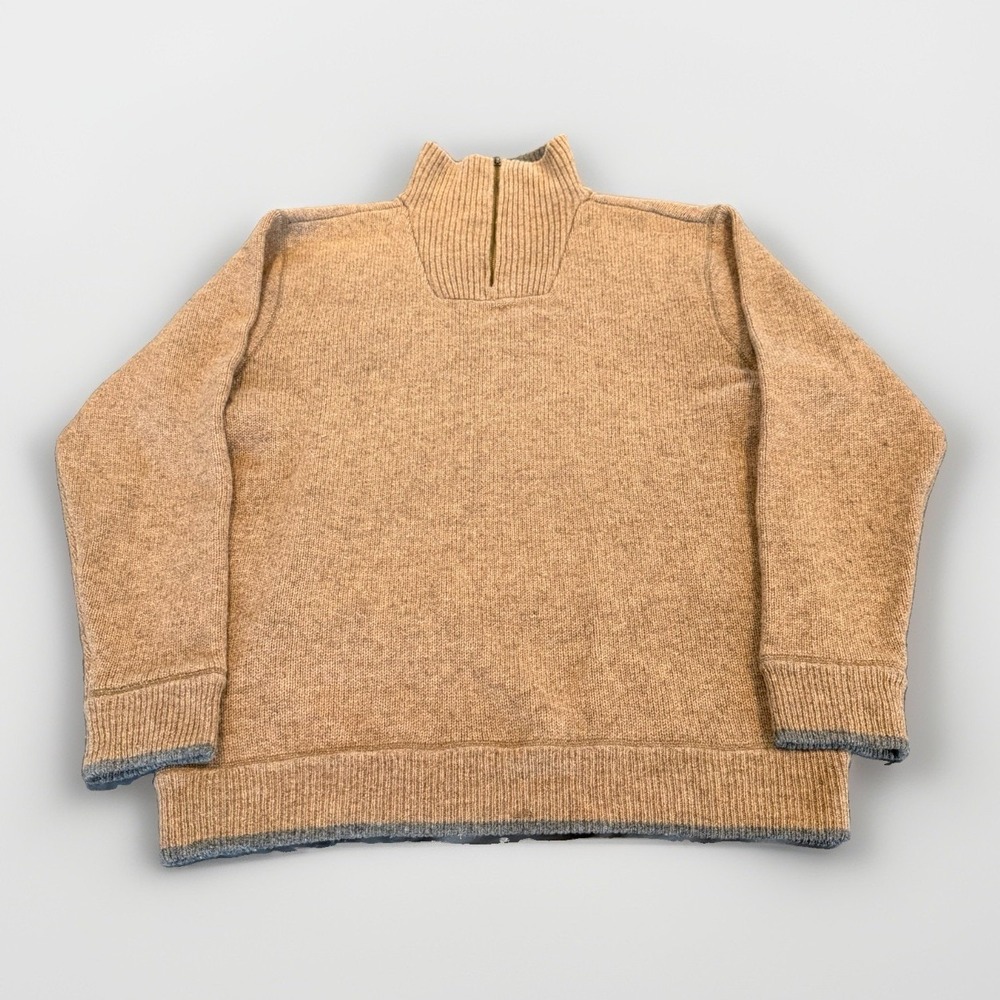 IrelandsEye 100% Wool Quarter 1/4 Zip Sweater Mens L Brown  Irish Knit Pullover